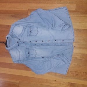 A button up plaid Jean shirt
